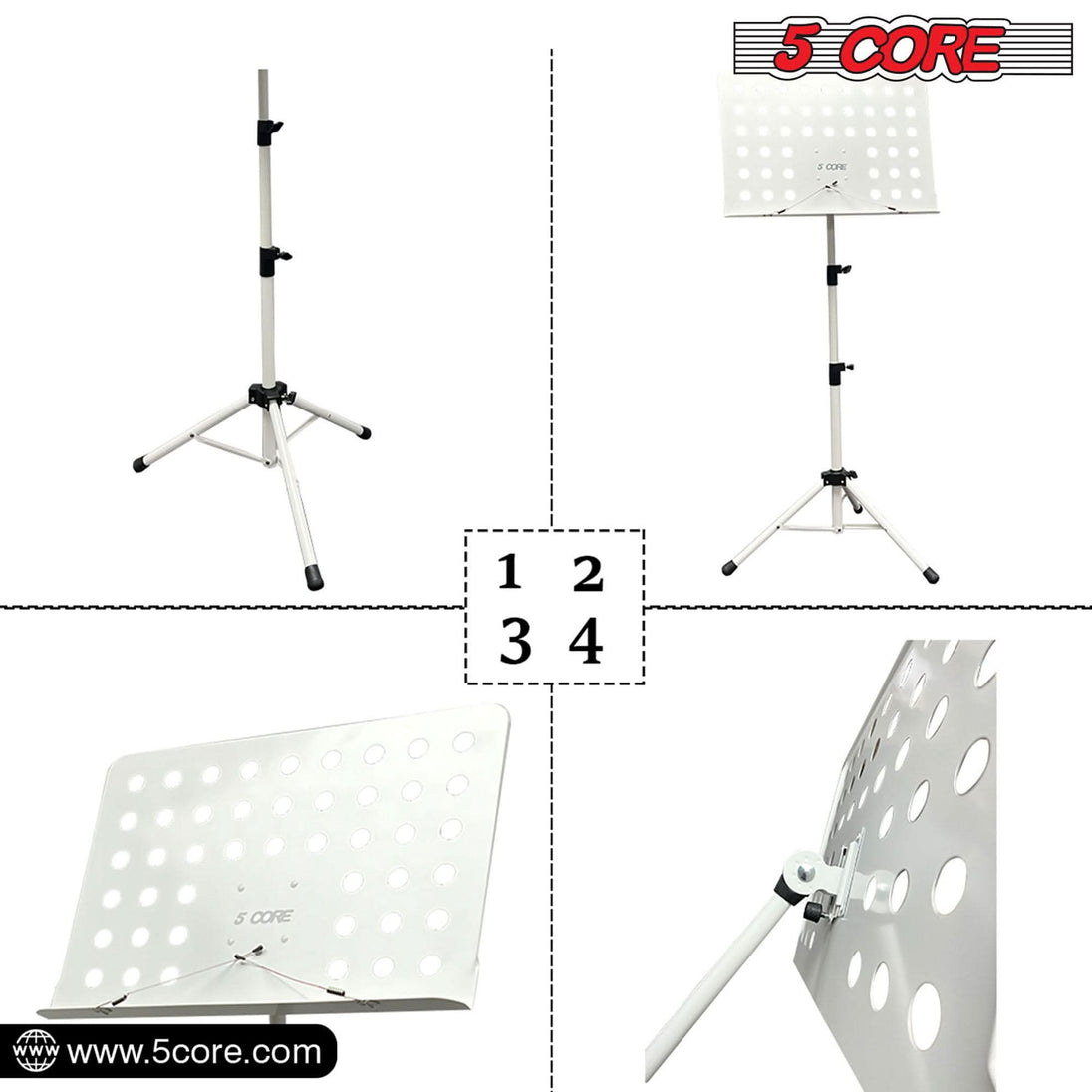 Portable 5Core white tripod stand for sheet music and note holding