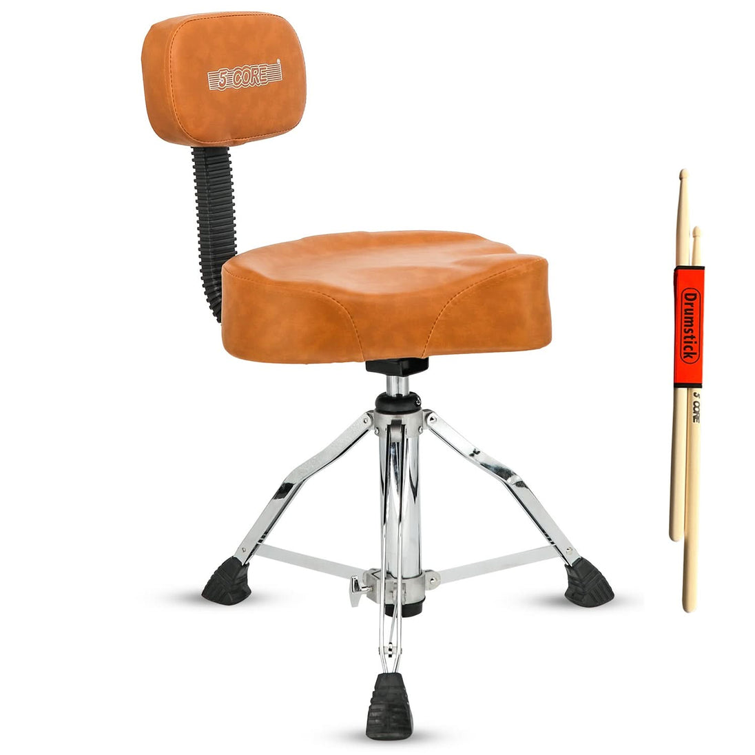5Core brown drum throne padded stool with backrest for drummers