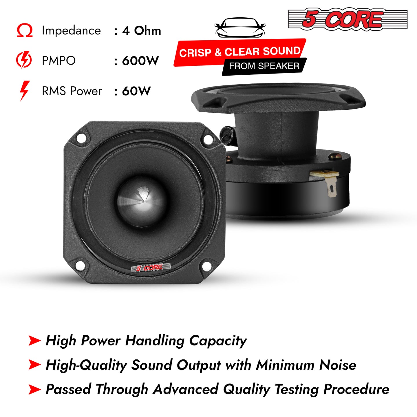 5Core car tweeters offering loud, sharp highs for any vehicle
