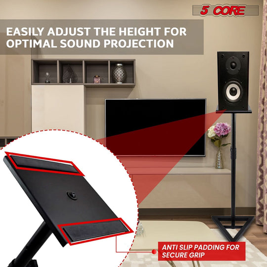 Adjustable 5 Core studio speaker stand with secure tripod triangle base