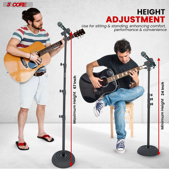 Universal microphone clip with adjustable grip for secure mic attachment.