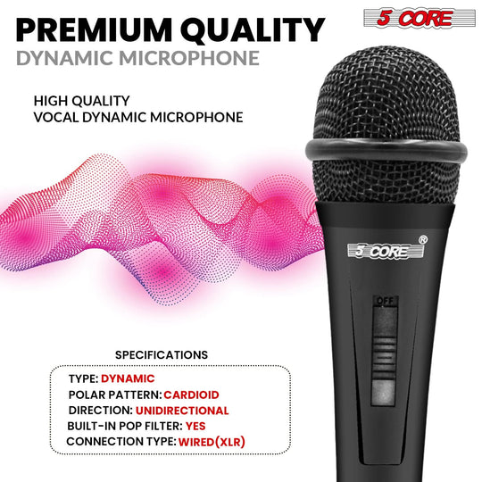 5Core durable XLR dynamic mic for singing studio recording and karaoke fun
