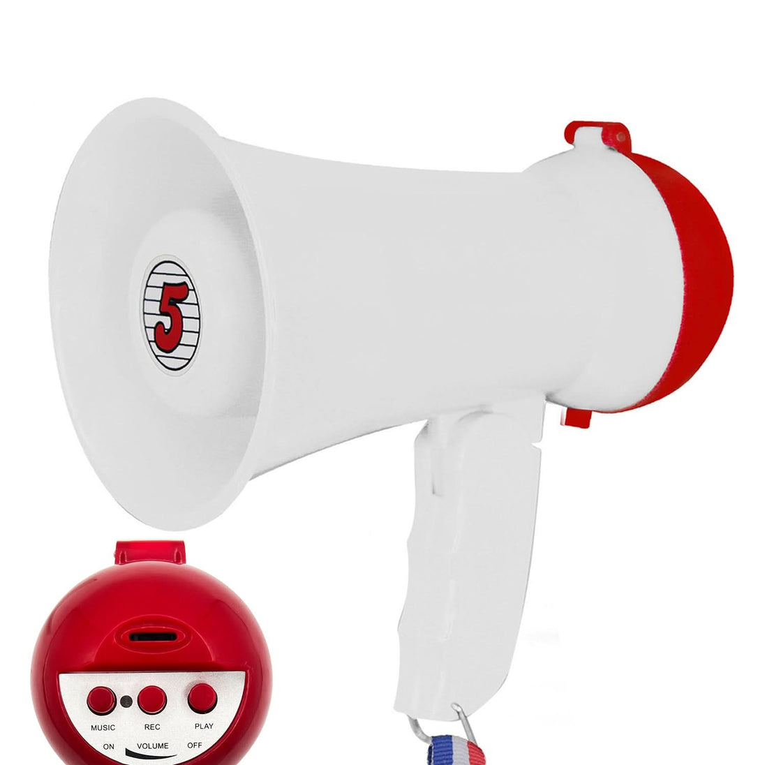5Core 15W mini megaphone bullhorn speaker with siren and 400-yard range in white