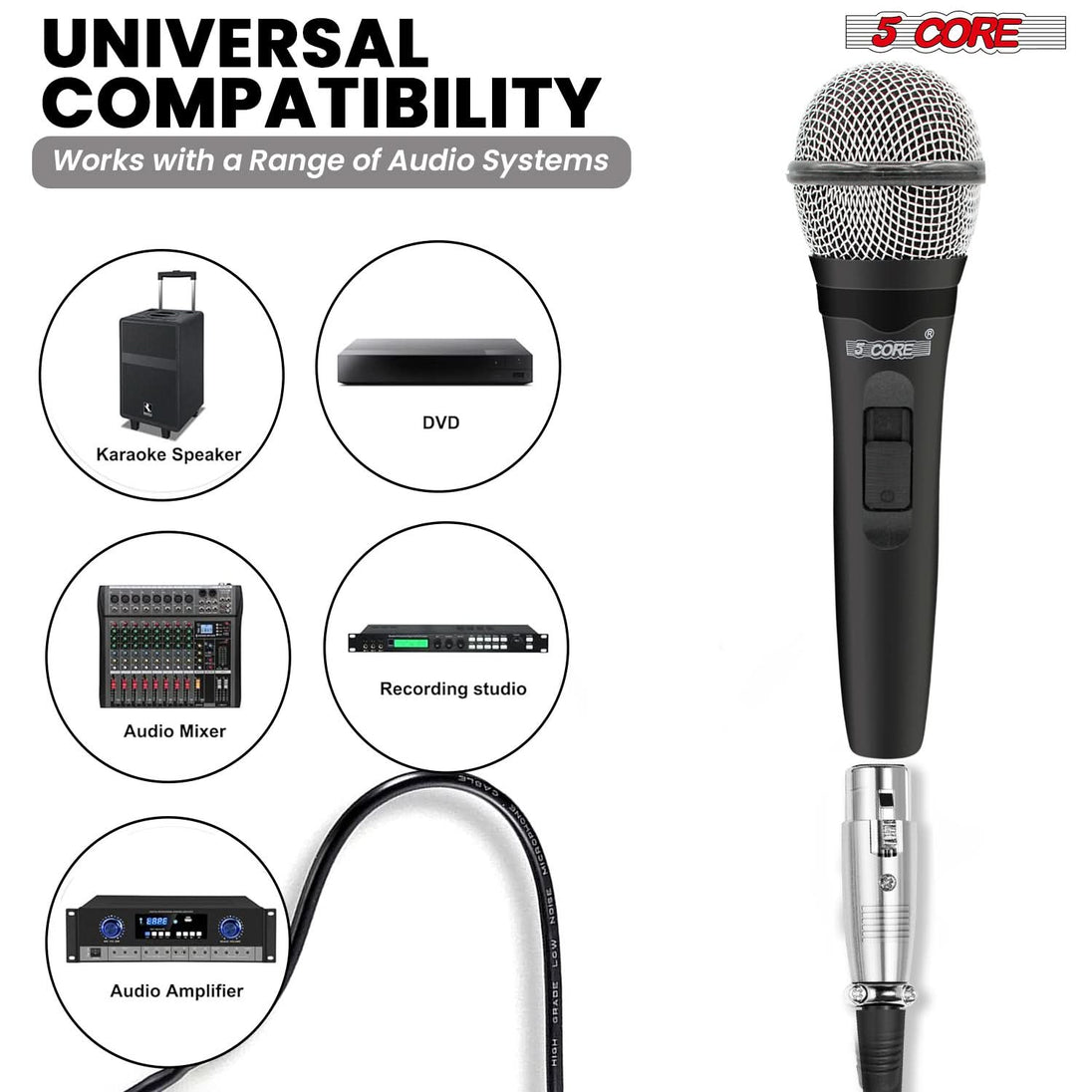 5Core micrófono XLR dinámico para canto karaoke y grabación de estudio