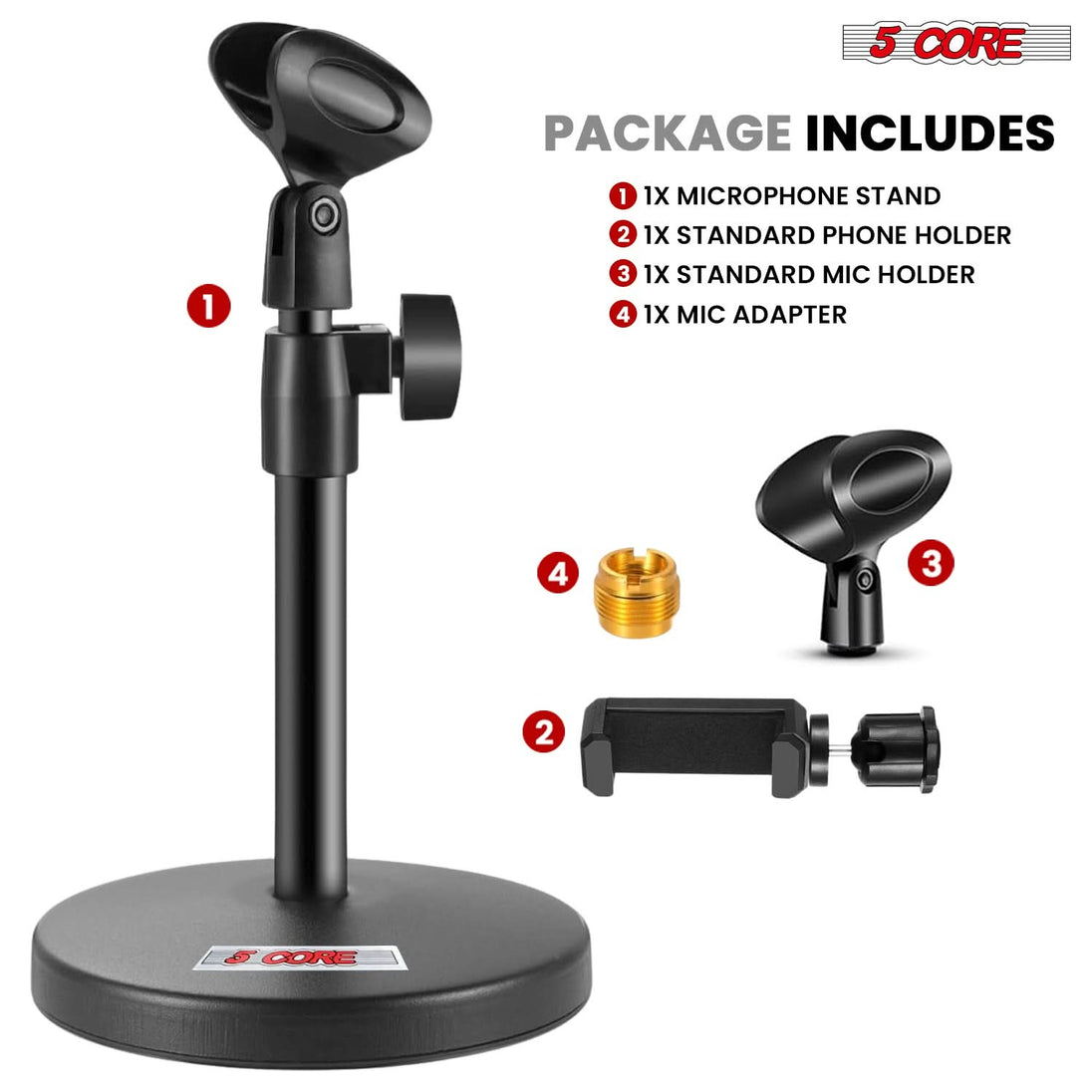 5Core mic stand with phone holder for hands-free video calls and recordings