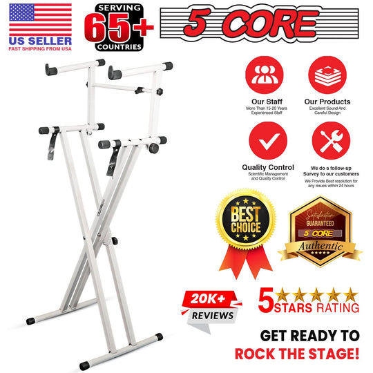 Adjustable double X style keyboard stand with two tiers