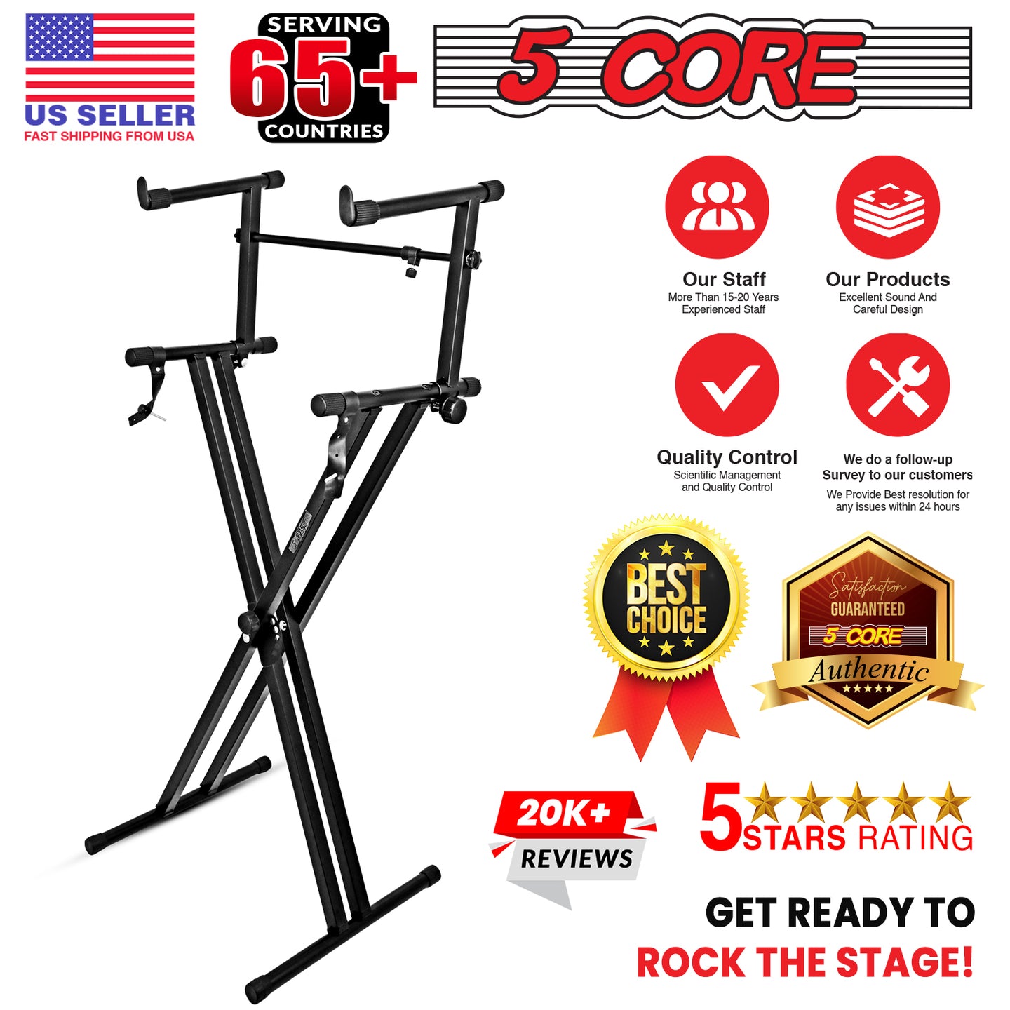 Two-level electric piano stand with sturdy double X construction