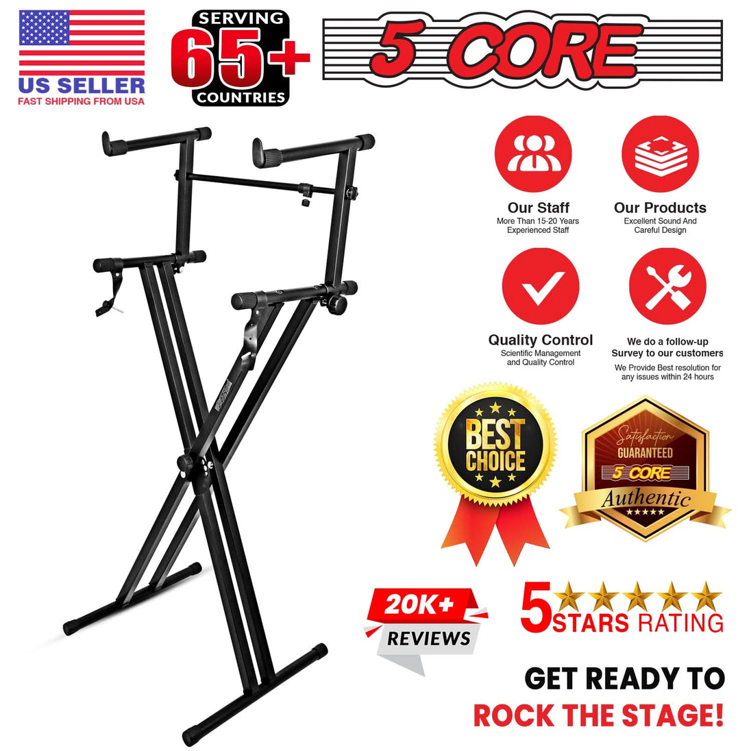 Two-level electric piano stand with sturdy double X construction