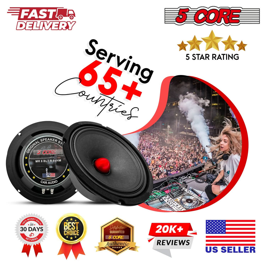 High-powered 8 inch door speakers with 500W output and 8 Ohm load