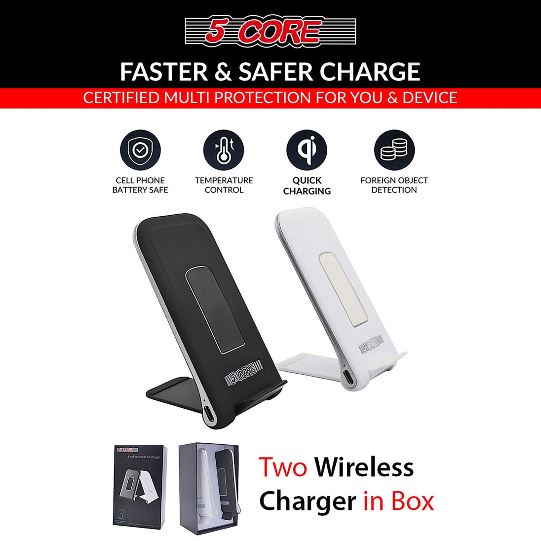 5Core wireless charger 10W max fast charger glass top boostcharge slim USB-C pair charging pad