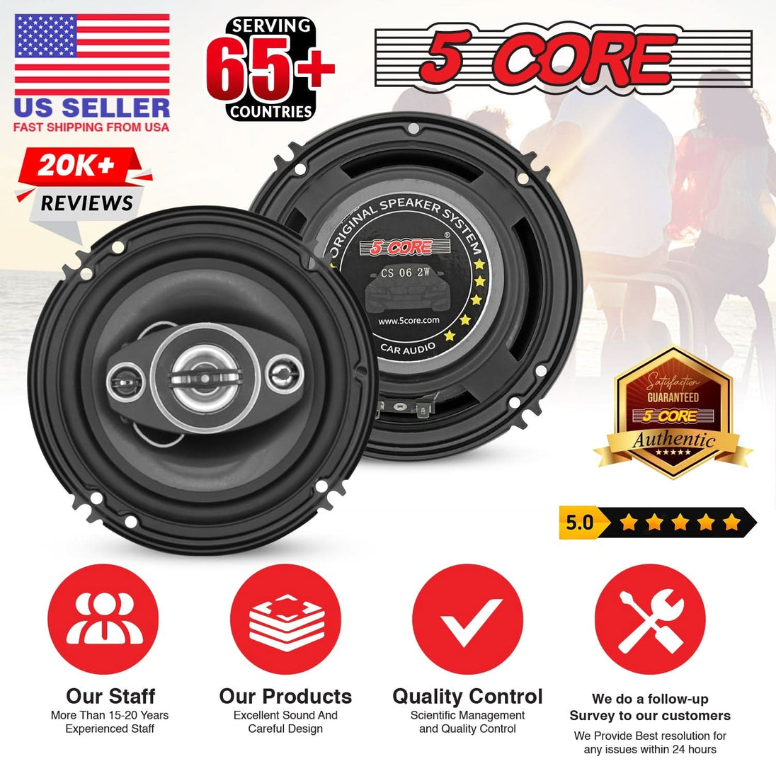 Reliable 6 inch 2-way speaker from 5 Core for enhanced in-car audio