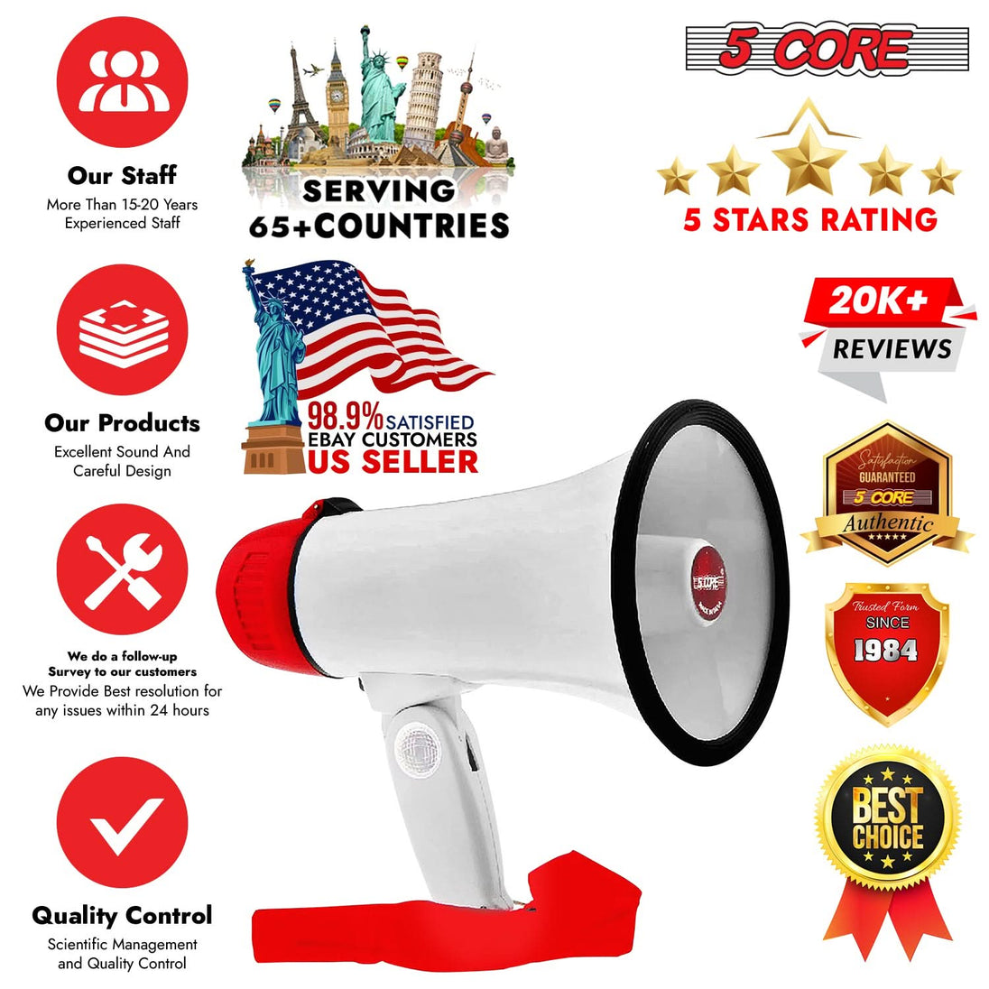 5Core 30W mini bullhorn speaker with 800 feet range, designed for kids