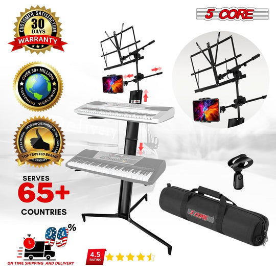 Reliable 5Core keyboard rack with 2 tier adjustable platform setup