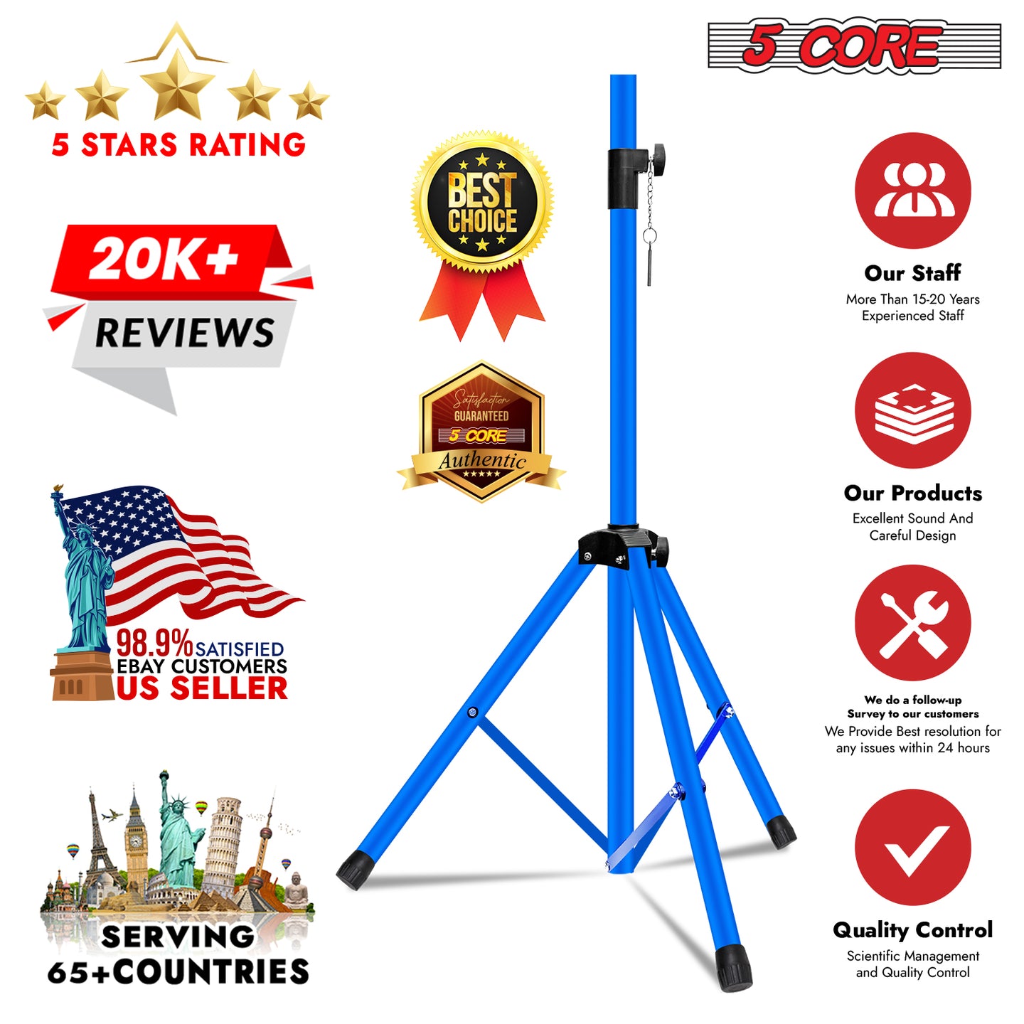 5Core premium speaker pole stand in sky blue with 72 inch max height