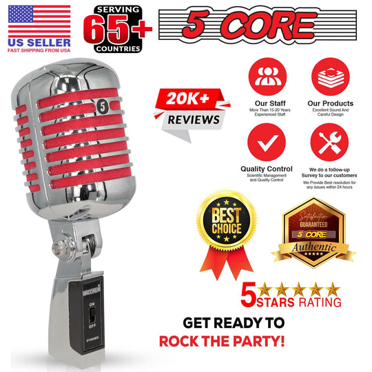 5Core Vintage Microphone Classic Dynamic Professional XLR Studio Retro Style Mic RED