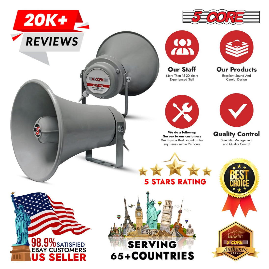 5Core 20W 9 inch PA horn loud speaker 8 Ohm multi purpose outdoor indoor loudspeaker