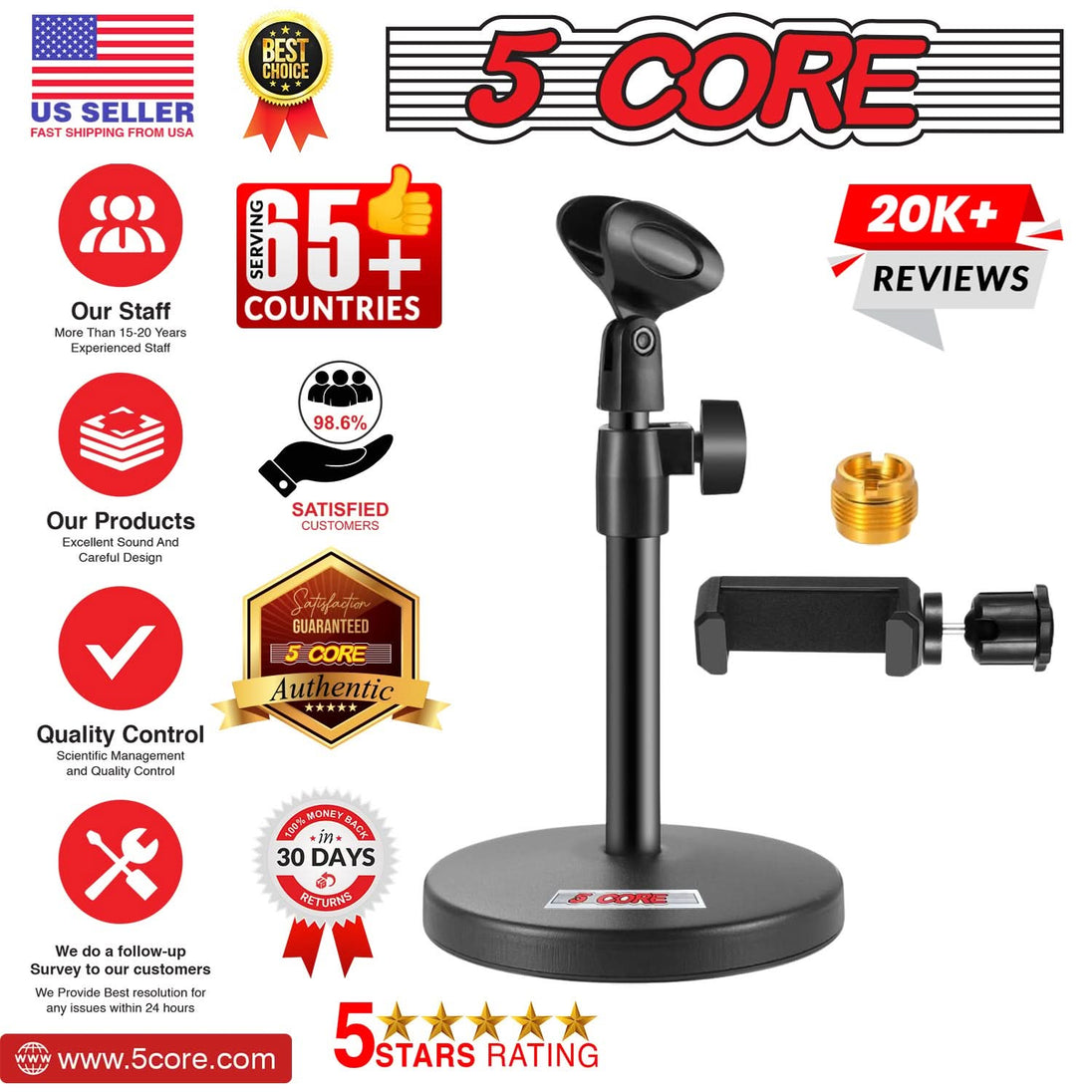 Versatile 5Core microphone stand for desk with adjustable features and add-ons
