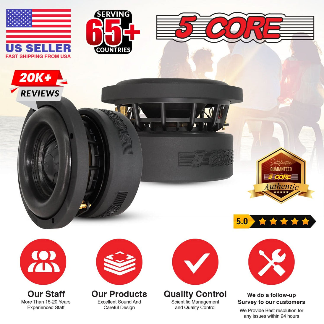 High-output 5Core 6.5 inch subwoofer for tight, punchy, in-car bass