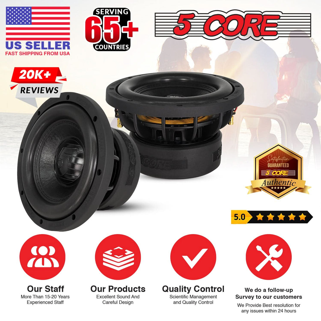 Heavy-duty 5Core car audio subwoofer with deep low-end and smooth output