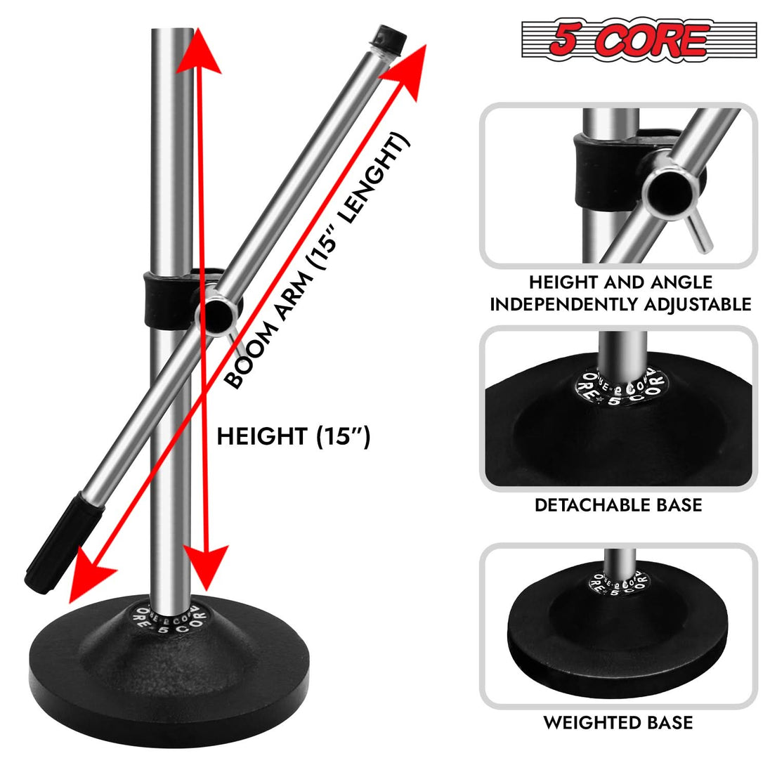 5Core universal microphone desk stand with round base for tabletop use