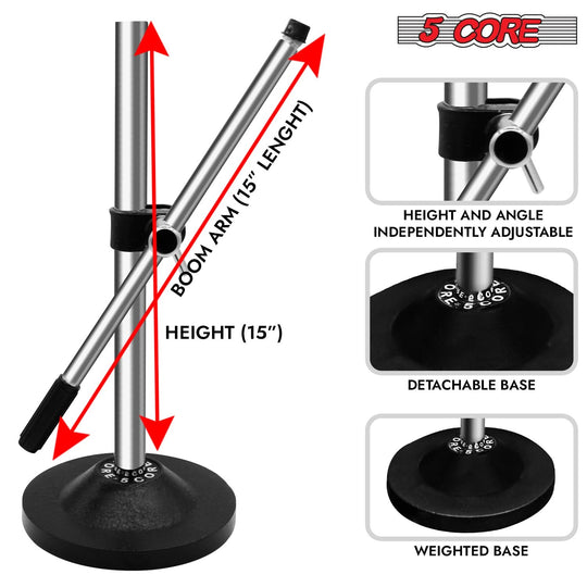 5Core universal microphone desk stand with round base for tabletop use