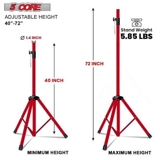 Adjustable 72 inch red DJ speaker tripod stand by 5Core for studio monitors