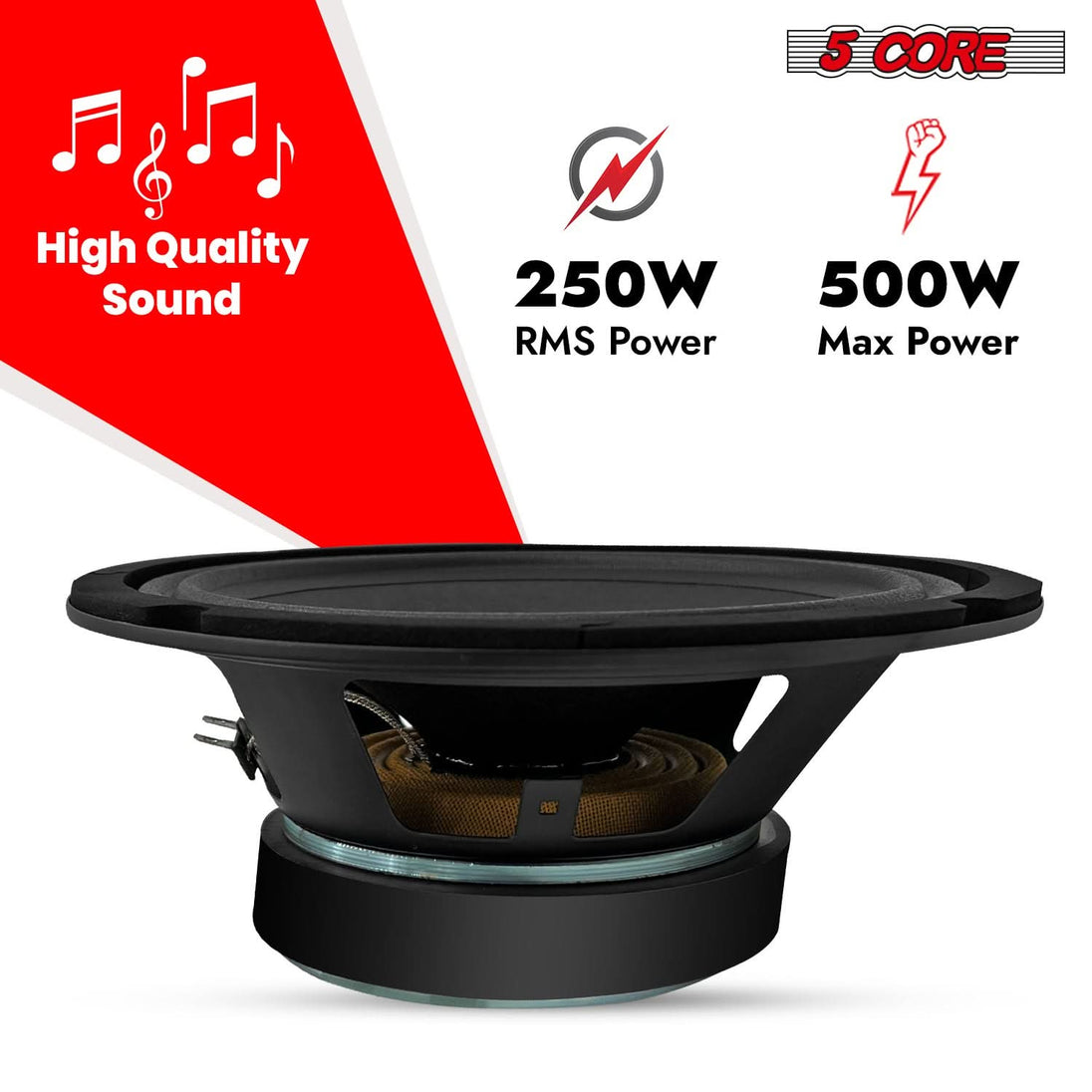 Aluminum bullet 8" subwoofer by 5Core for enhanced mid-bass performance