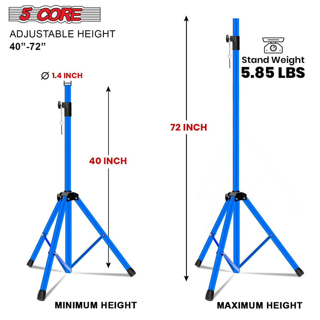 Adjustable 72 inch sky blue DJ speaker tripod stand by 5Core for studio monitors