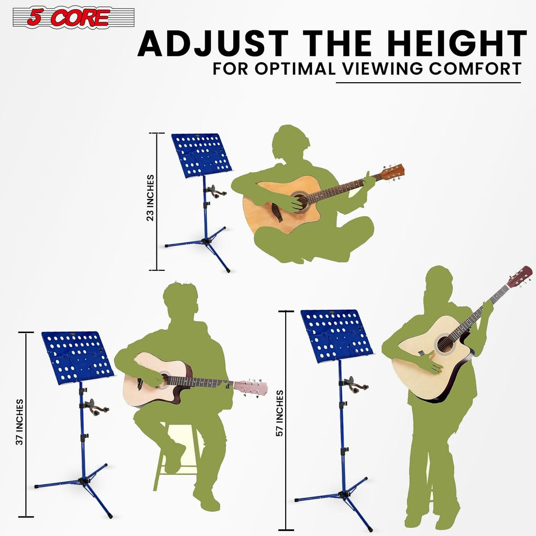 Tripod sheet music stand blue adjustable folding by 5Core