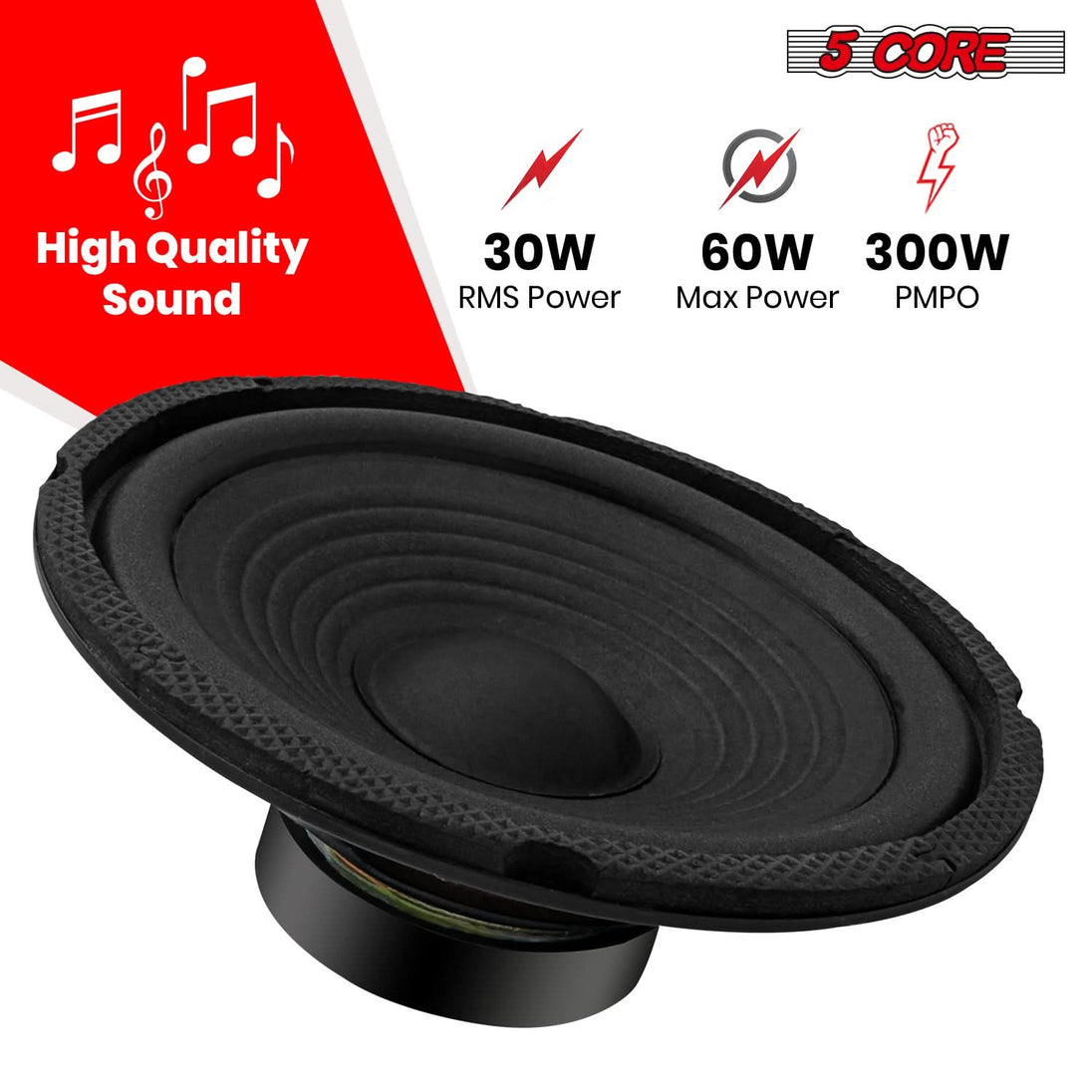 5Core car subwoofer 6.5 inch with 4 Ohm impedance and deep bass
