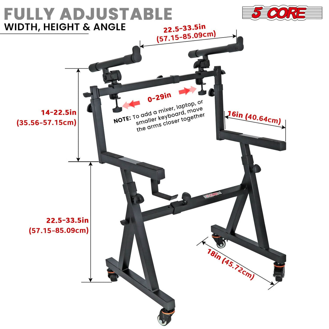 5Core Z style 2-tier keyboard stand, adjustable electric piano riser holder, with wheels