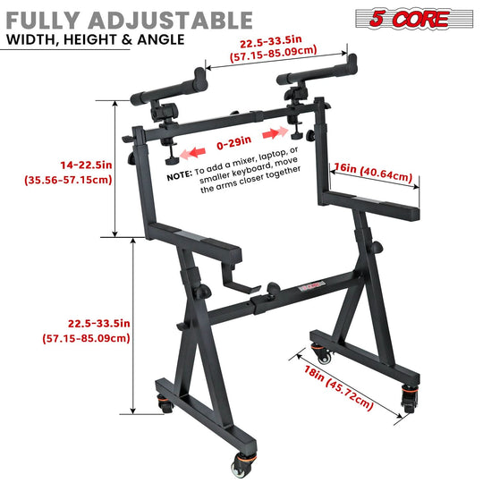5Core Z style 2-tier keyboard stand, adjustable electric piano riser holder, with wheels