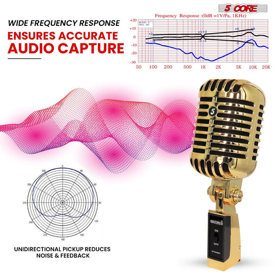 Retro-style studio mic by 5Core in elegant gold finish