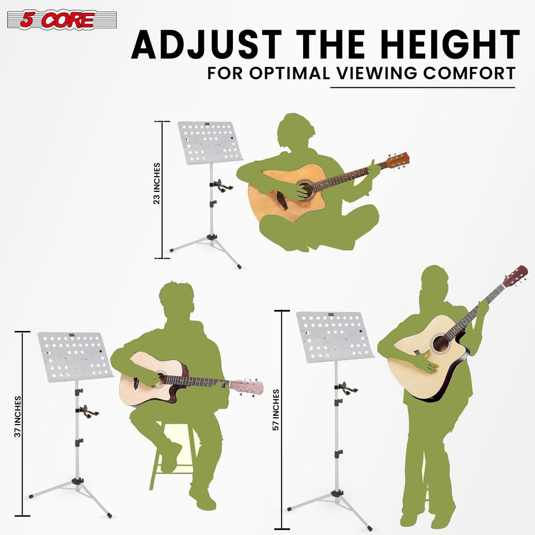 White 5Core music stand tripod adjustable folding note holder for practice