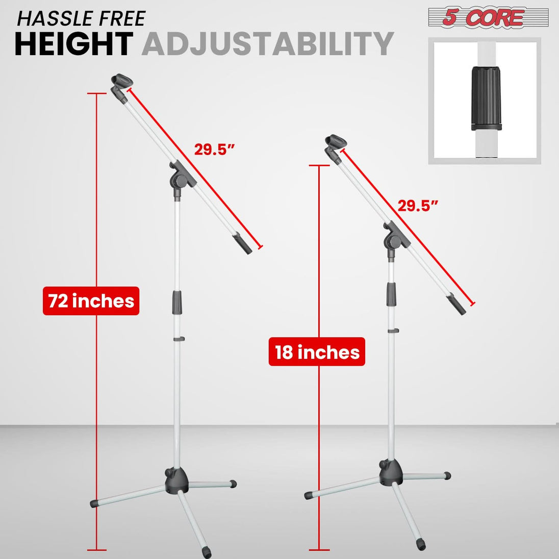 Boom arm 5Core mic stand with adjustable tripod base for easy use