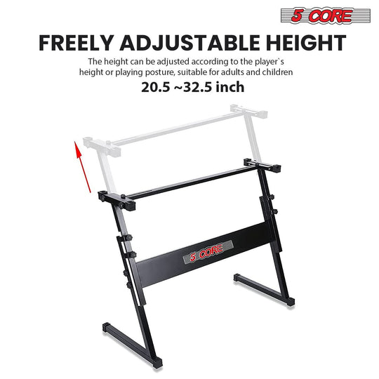 Durable 5Core piano riser with wide base and matching black bench