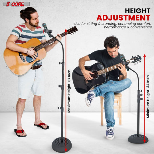 5Core heavy-duty adjustable microphone stand with gooseneck, round base, universal fit