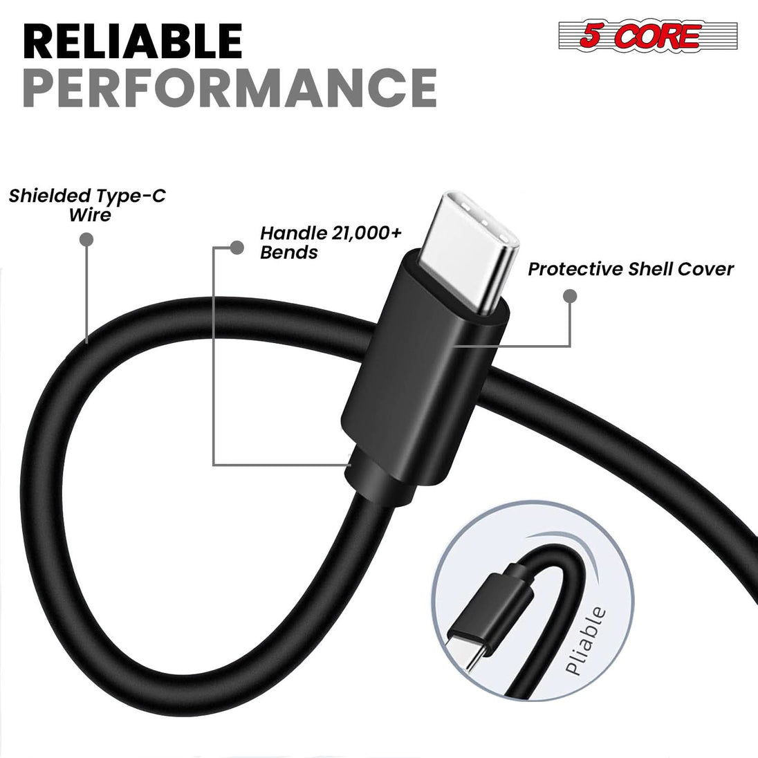 5Core 5-piece USB-C cable set designed for speed and reliability