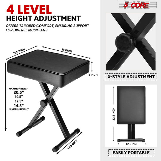 BLUE 5Core double X keyboard riser with black adjustable bench