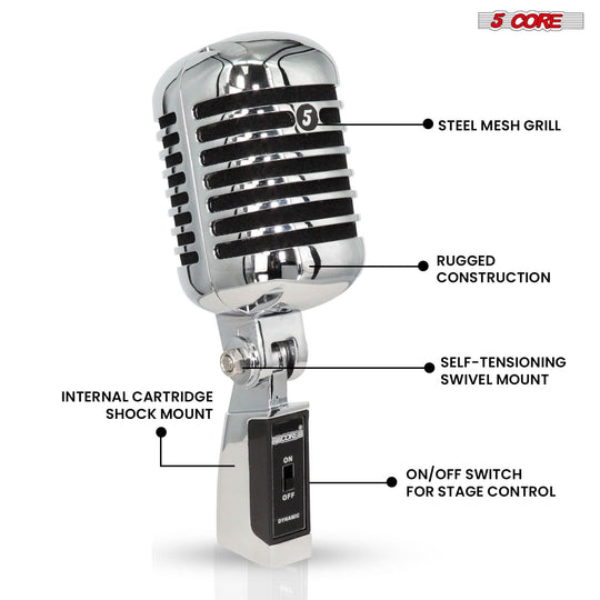 Retro black 5Core microphone with timeless vintage design
