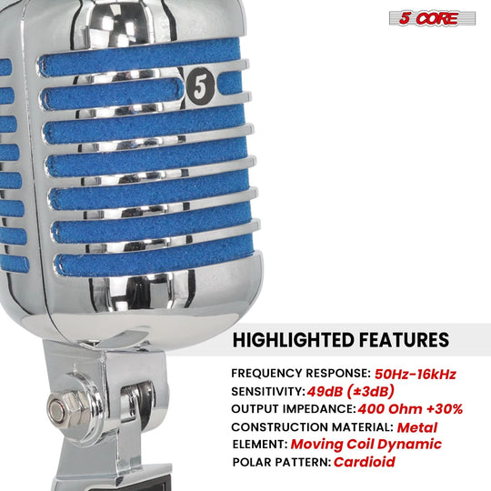 5Core blue dynamic mic with classic vintage body and modern audio