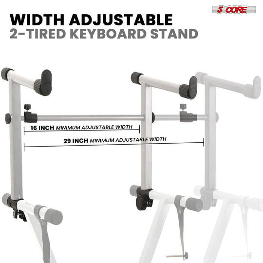 Adjustable double-tier stand for electric piano keyboards