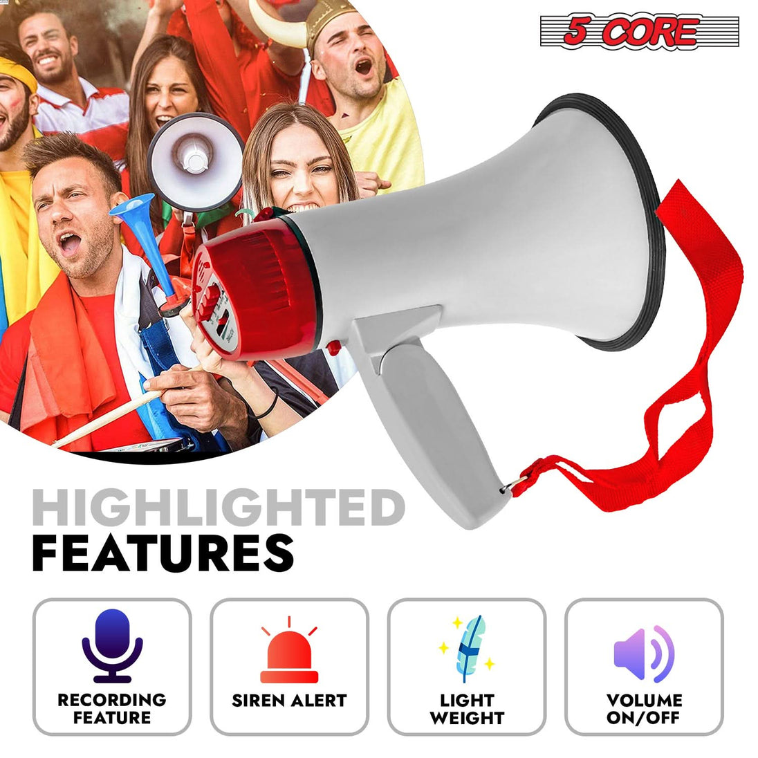 5Core 30W kids bullhorn speaker with 800 feet range, portable megaphone