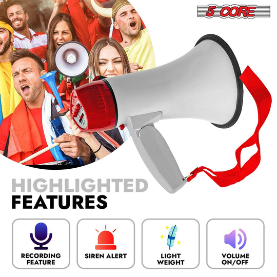 5Core 30W kids bullhorn speaker with 800 feet range, portable megaphone