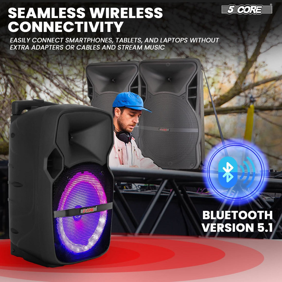 Bluetooth-enabled PA boombox with 2 wireless microphones included