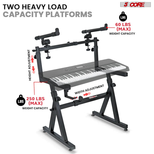 5Core adjustable 2-tier Z style keyboard stand, heavy-duty electric piano riser holder