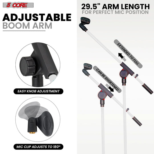 Ergonomic 5Core microphone stand with flexible arm and tripod legs