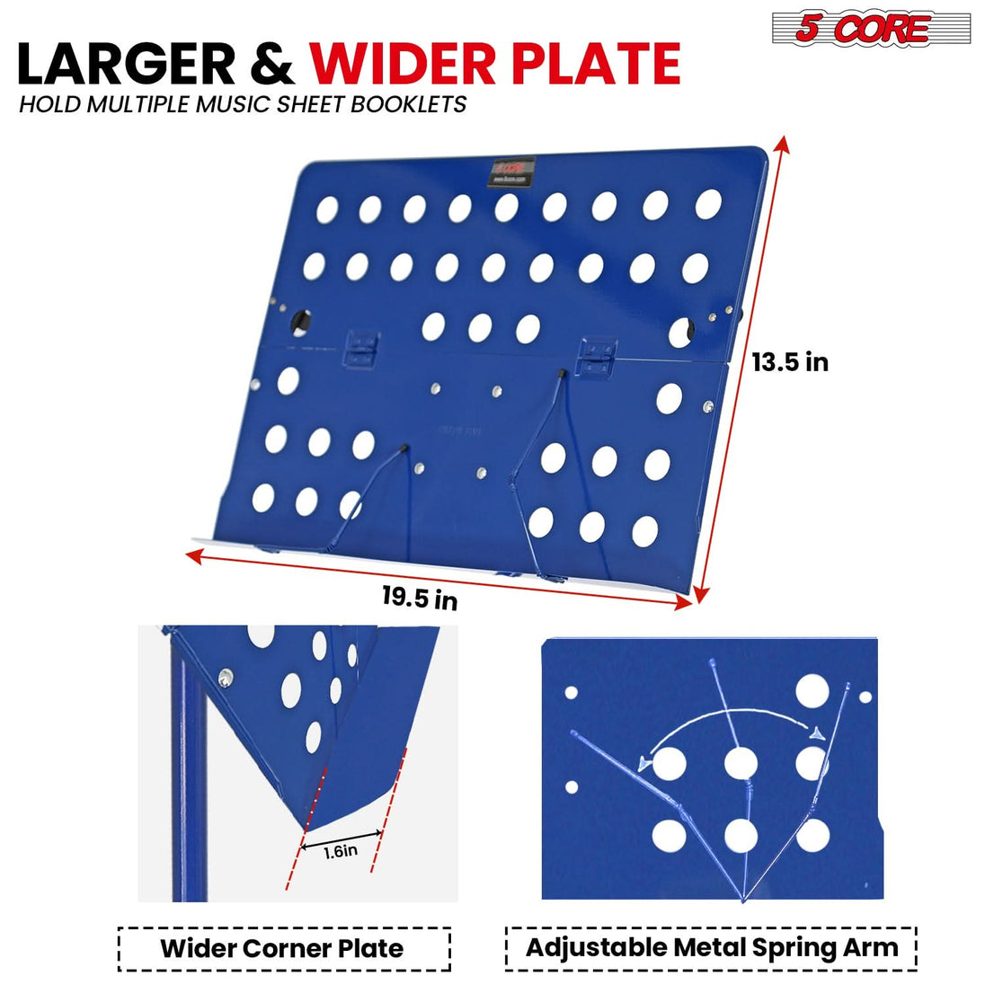 Portable music stand blue 5Core tripod and foldable for sheet use