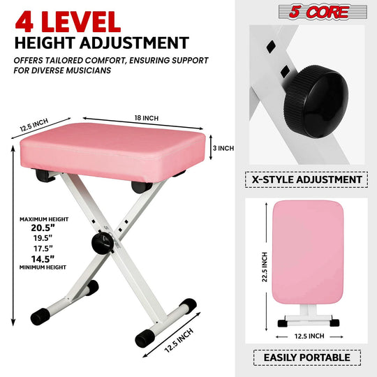 PINK 5Core double X piano riser with adjustable stand and bench
