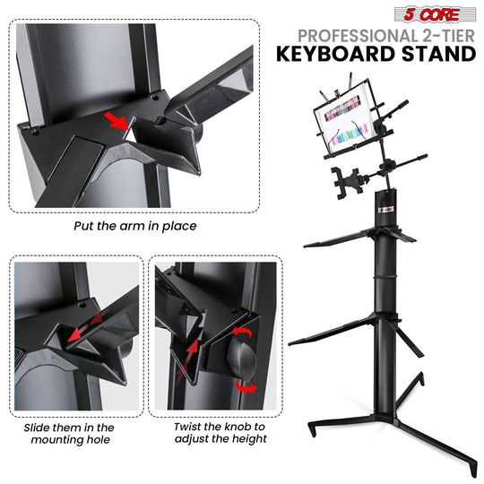 Sturdy 2 tier piano stand by 5Core for home or stage performance